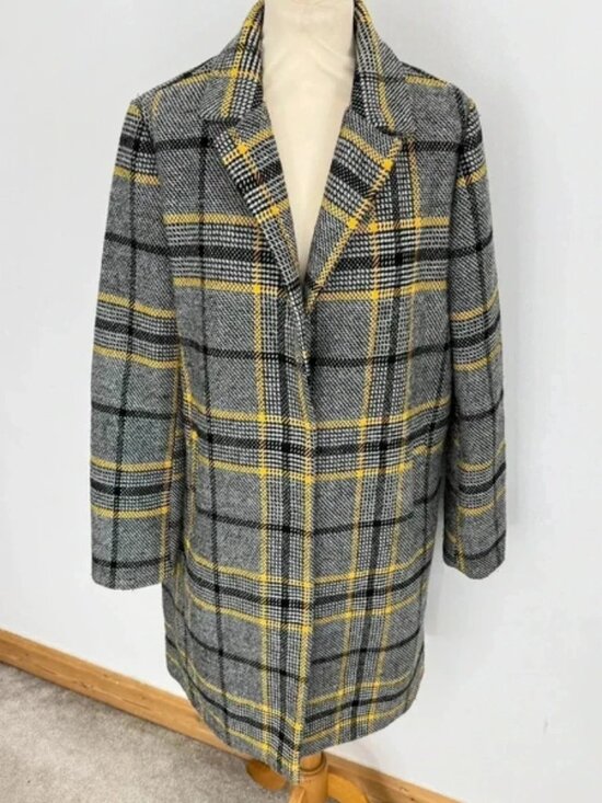Jackets & Blazers - QED London Grey & Yellow Checked Wool Blend Coat 12
